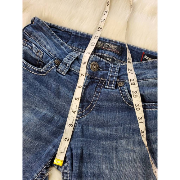 Silver Jeans Womens Suki Mid‎ Slim Boot Cut Blue Distressed Stretch Pockets 26 - Picture 4 of 8